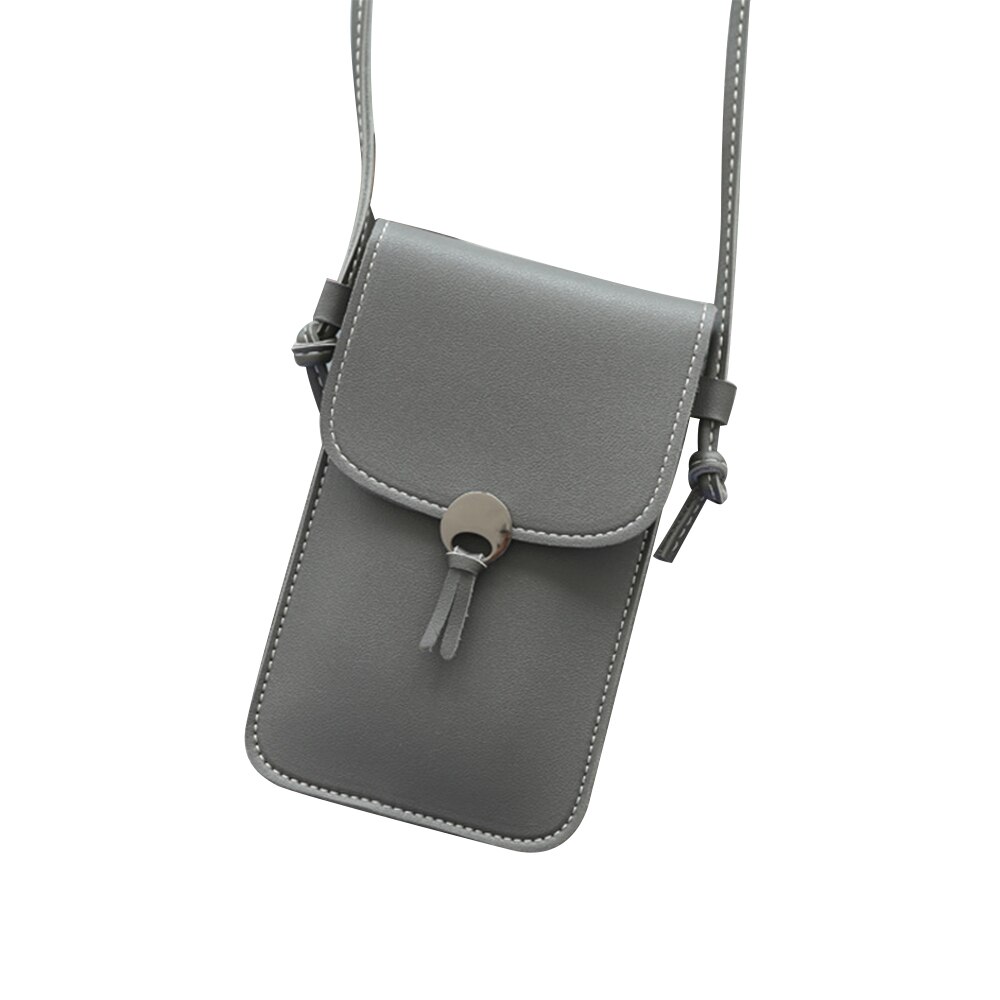 Touch Screen Cell Phone Purse Smartphone Wallet Leather Shoulder Strap Handbag Women Bag for 11 Samsung S10 Huawei P20: Dark grey PU belt