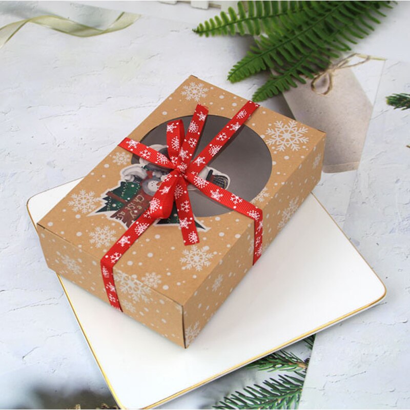 Kraft doos mooie verpakking kartonnen doos kraft papieren doos verpakking met helder pvc-venster kerst snoepdoos
