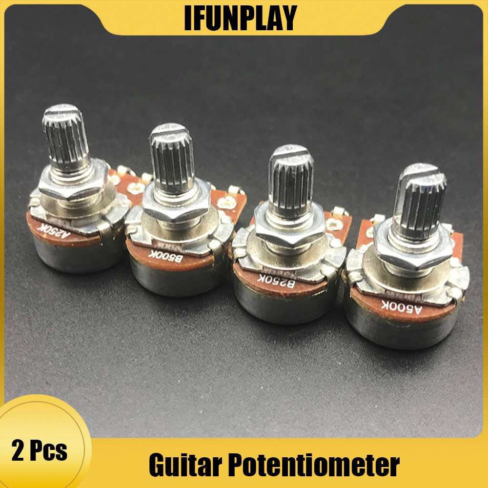 Potenciómetro estriado A500K/250K, 2 piezas, pequeño pote, efecto de bajo eléctrico, amplificador, volumen de tono, 15mm, partes del eje