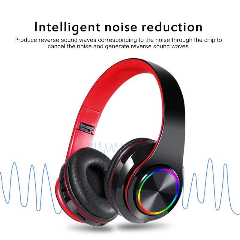 Wireless Bluetooth5.0 Headphones Stereo Headset Led Foldable Gaming Earphone With Mic FM TF Card Noise Reduction Headphones