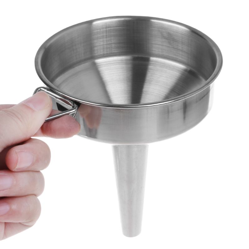 D08D Practical Stainless Steel Wide Mouth Fill Liquid Wine Oil Honey Funnel Kitchen Home Hanging Tools