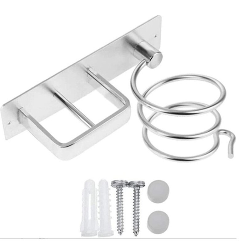 Soporte para secador de pelo de baño, organizador de pared, soporte para plancha de pelo, estantes de almacenamiento, accesorios: 2-silver