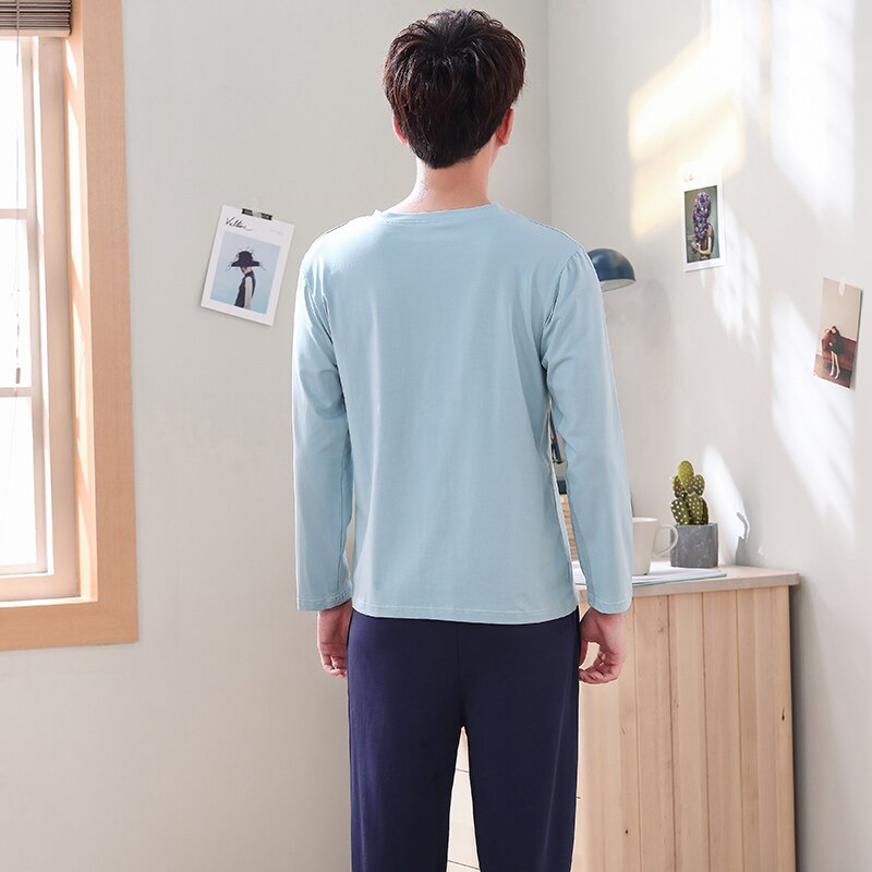 pajamas set for men sleepwear letter prints nightwear winter long sleeved nightie male plus size pyjamas autumn suit