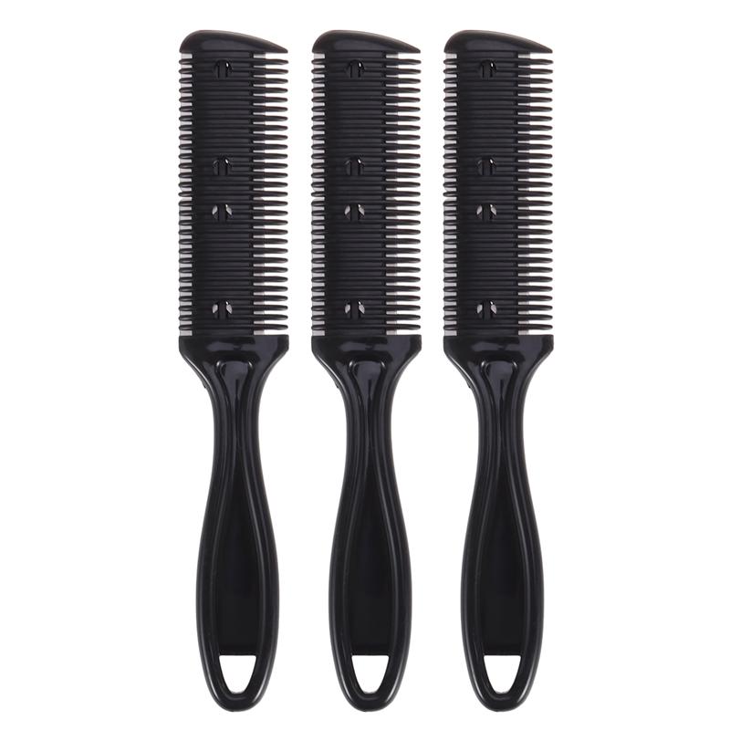 3 pièces coupe-cheveux peigne Double côté coupe de cheveux ciseaux lame en métal rasoir en plastique peigne coupe-cheveux tondeuse avec lame en acier inoxydable: Black