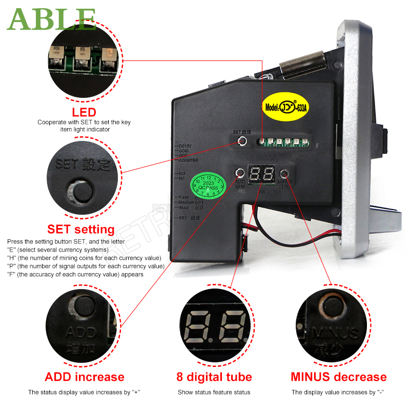 Multi-møntacceptorer jy -633 led-lys arkadespilautomat programmerbar til solt-maskine arkadeskab