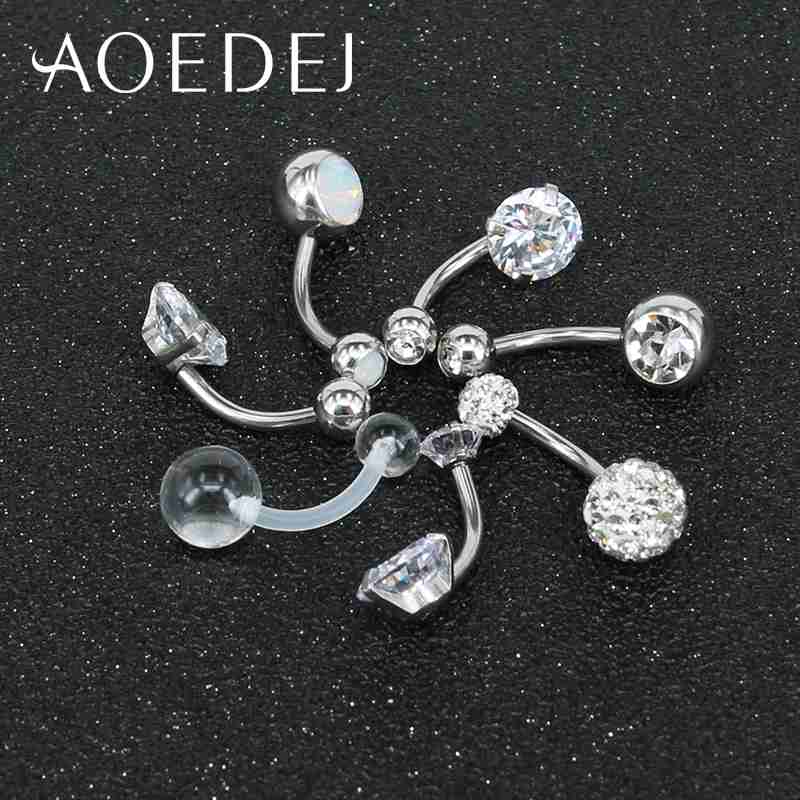 AOEDEJ 7 stks/partij Navel & Belly Button Rings Navel Bar Piercings CZ Gem Piercing Ombligo Rvs Crystal Navel Piercings