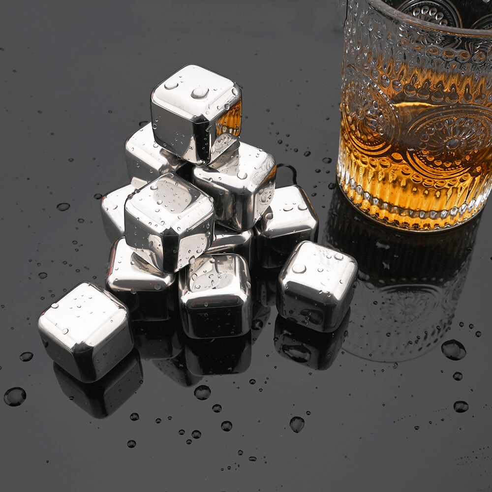 Mehrweg Kühler 304 Edelstahl Eiswürfel Whisky Steine mit Zangen für Whisky Wein und Cocktail Bar Utensilien Set Beste