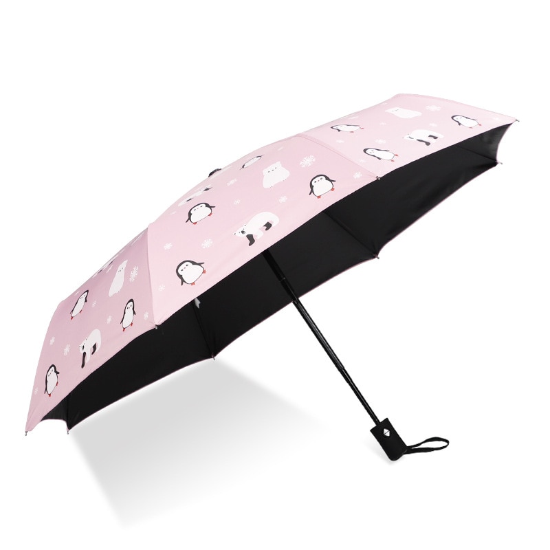 Parapluie automatique pour hommes, femmes et enfants, , petite clarté, pingouin, 3 plis, colle noire
