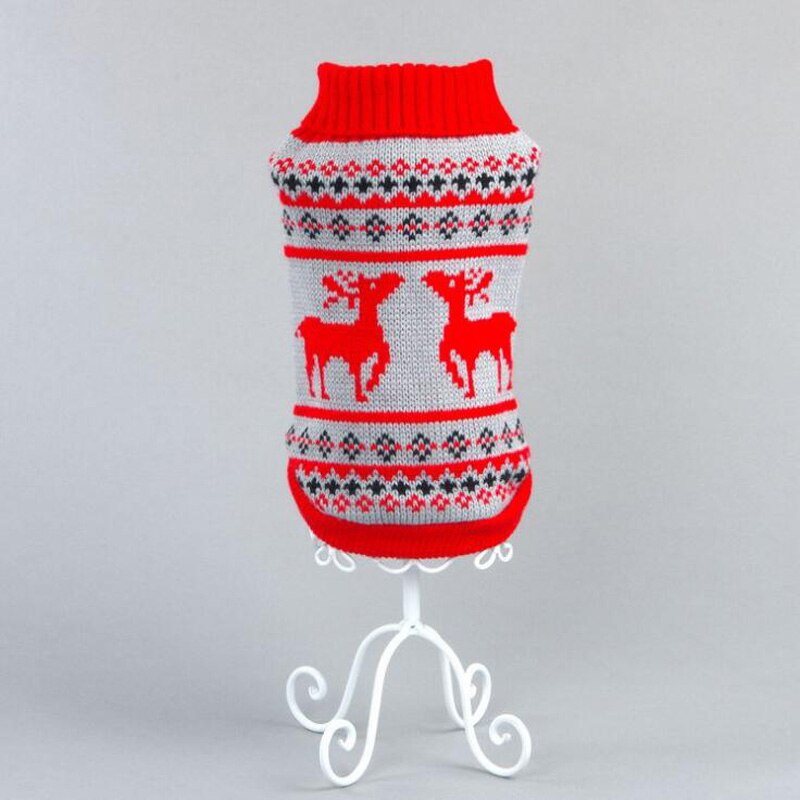 Kæledyrshund julesweater tøj jule vinter varm hvalp kat frakke jakke blødt striktøj til små mellemstore hunde: Rød / S
