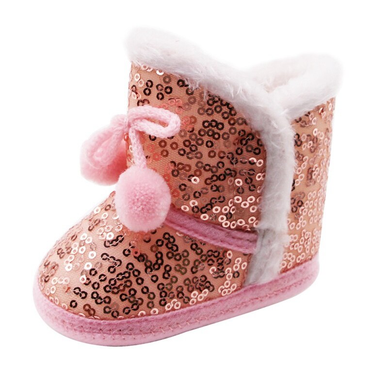 Winter Baby Boy Meisje Sequin Snowboots Met Pluche Bal Baby Anti-Slip Peuter Schoenen Pasgeboren Katoen Schoen Kinderen schoenen