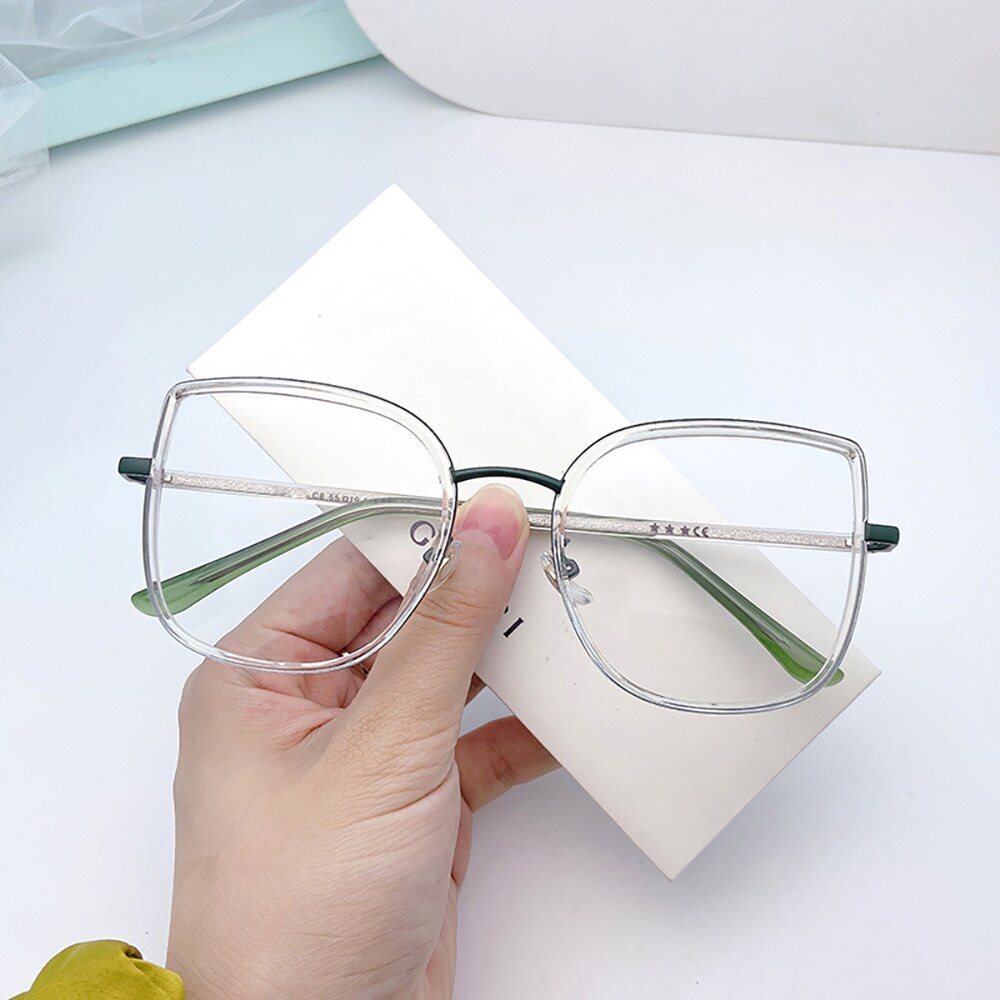 Gafas ópticas metálicas con forma de mariposa para chica joven, lentes de lente graduada sin marco, estilo novedoso, JD1009: green-C8