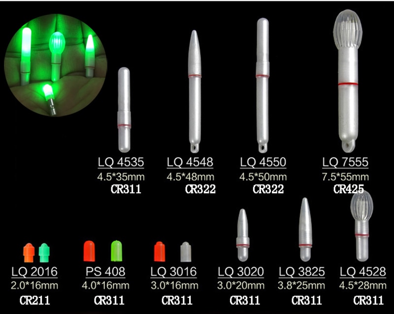 10pc/20pc elektroniske lyspinner med  cr311 natt fiskelys vanntett samleglødelampe lightstick tackle tilbehør  j359