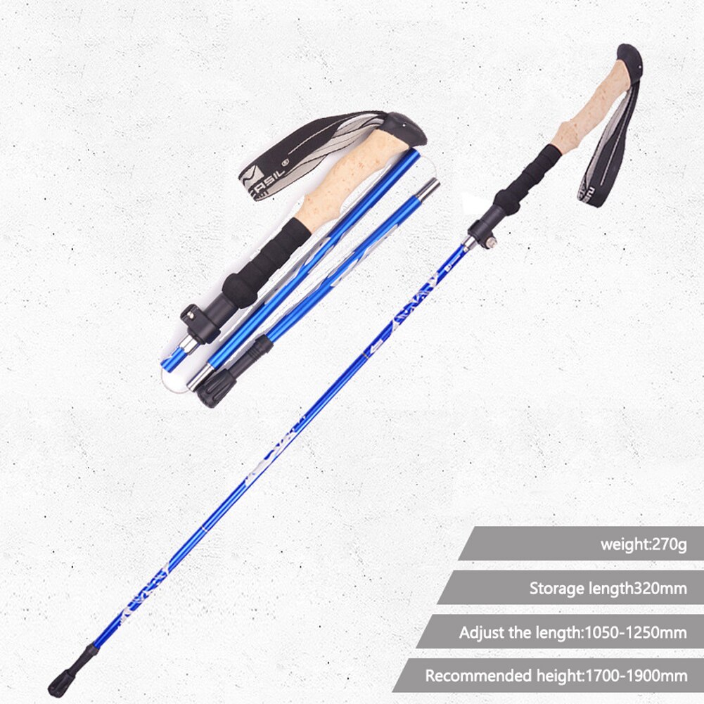 5-Section Folding Trekking Pole Telescopic Baton Straight Shank Stick Portable Hiking Walking Stick Aluminum Alloy Walking Cane: Blue