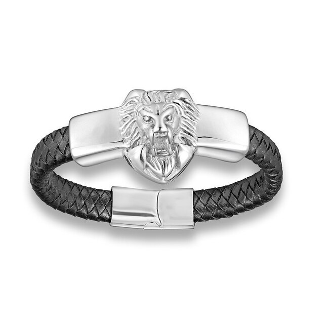 Overdrijving Rvs Ketting Gouden Leeuwenkop Punk Armband Voor Mannen Sieraden: A14629-Silver