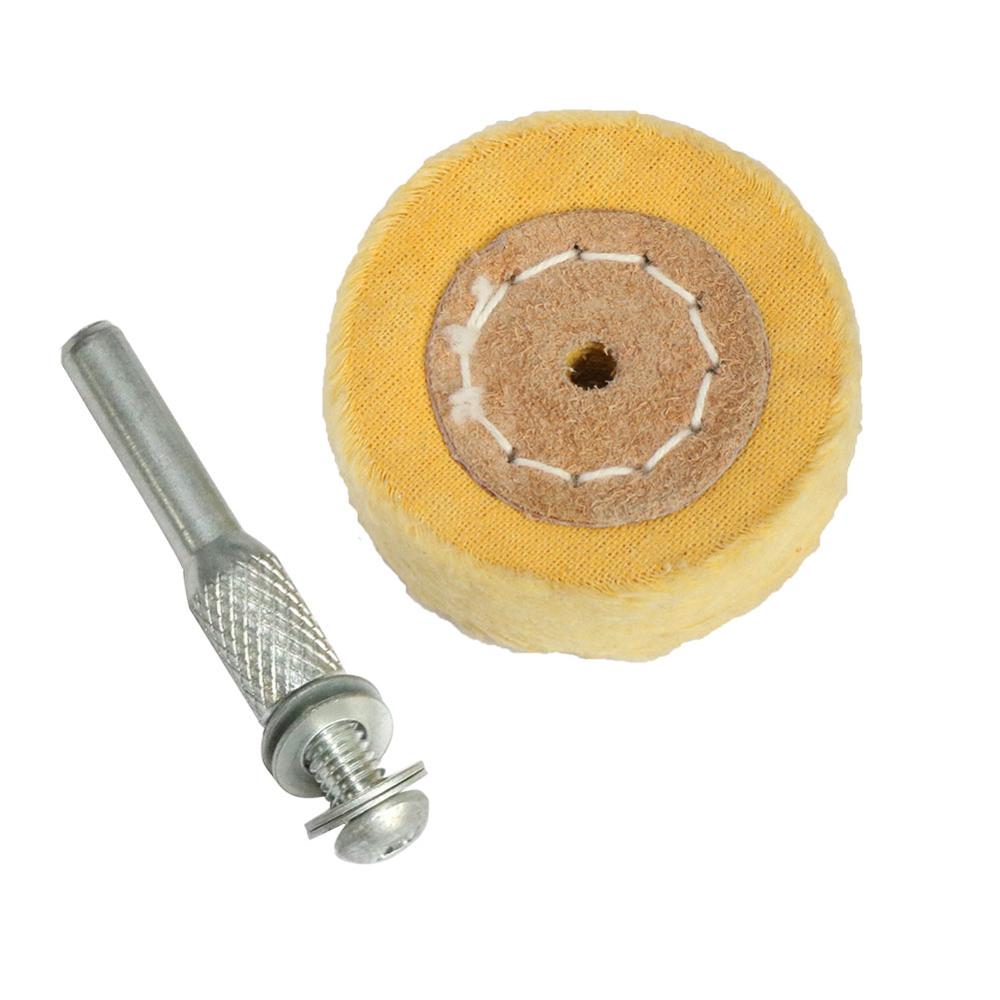 Cabezal de pulido de tela de algodón, rueda pulidora de fieltro de lana, mango de pulido de espejo de 3/6mm para accesorios de herramientas rotativas de taladro, 2 pulgadas, 50mm, 1 unidad: 6mm cotton yellow