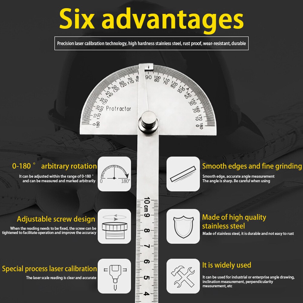 Handheld Angle Ruler Adjustable Protractor 180 Degree Gauge Stainless Steel Measuring Tool Woodworking DIY 0-100mm Clear Scale