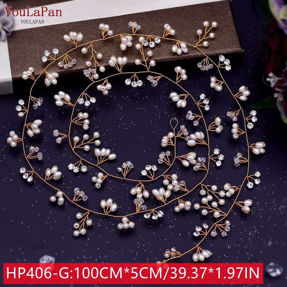 YouLaPan HP233 Wedding Rhinestone Headpieces Bride Hair Accessories Alloy Leaf Wedding Hair Vines Headband Wedding Hair Pieces: HP406-G
