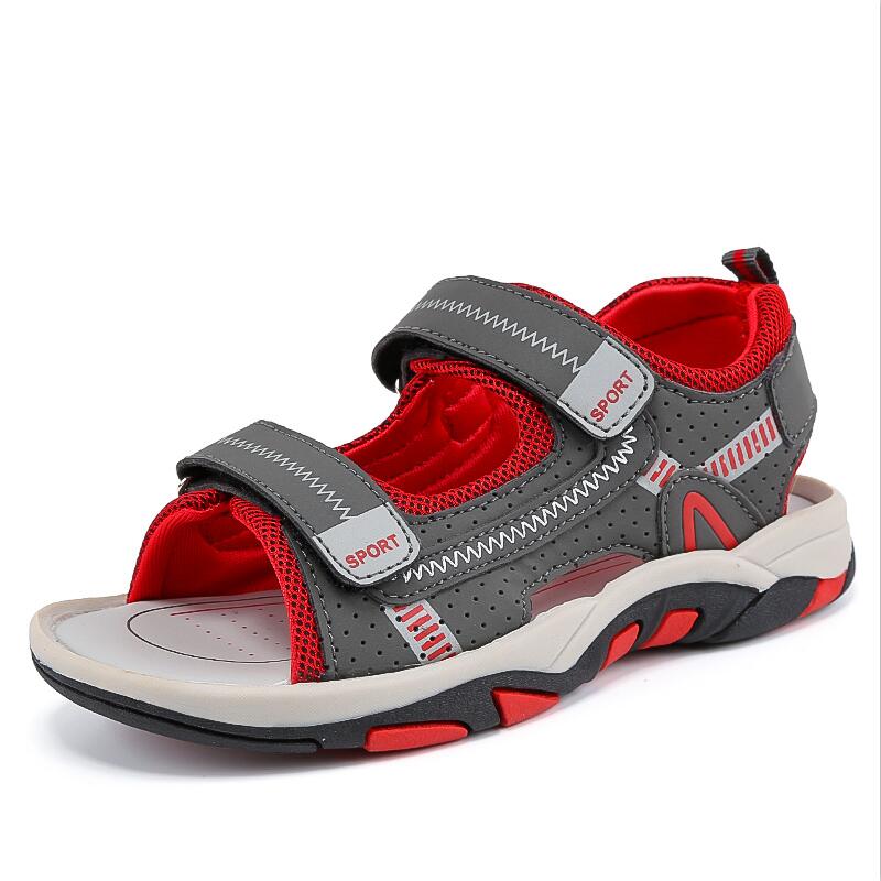 Sandales à la pour garçons et filles, chaussures d'école en cuir et caoutchouc découpées, respirantes à bout ouvert pour garçons et filles: red / 32 (insole 20.5cm)