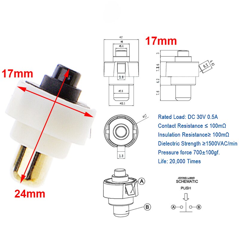 2 pieces 17MM flashlight switch button 501B flashlight electronic DIY Parts accessories spring tail cap clicky switch white