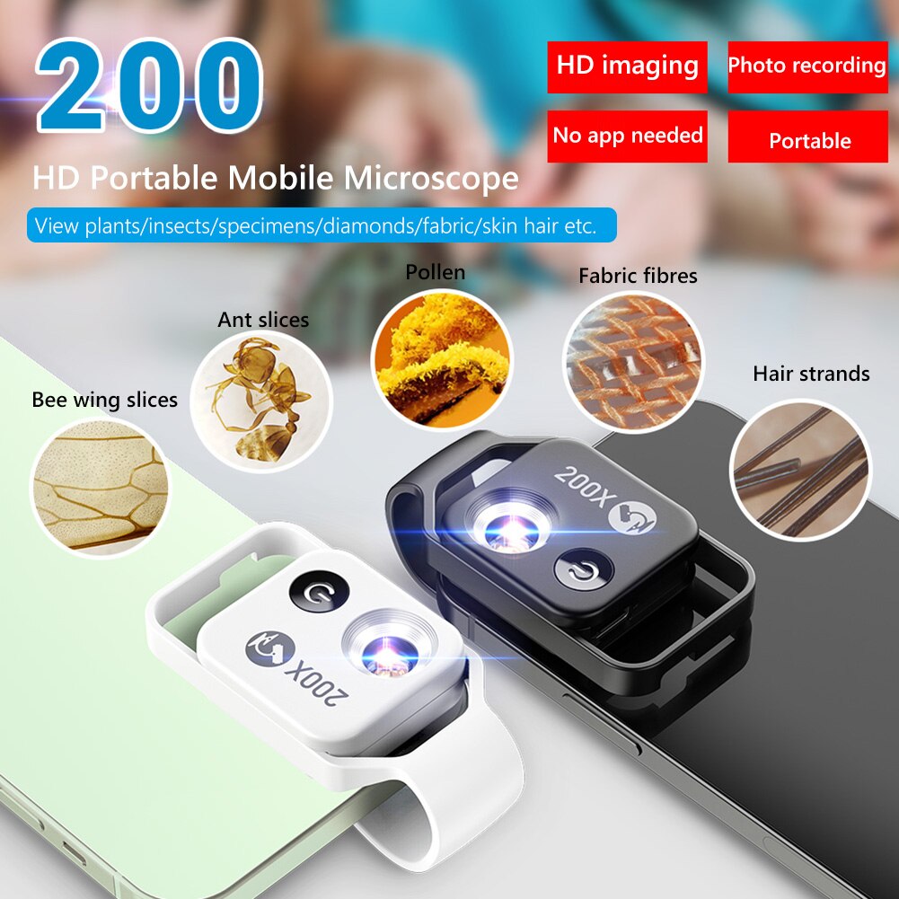 Universele 200X Vergroting Mobiele Telefoon Microscoop Lens Met Cpl Led Verlichting Hd Sieraden Vergrootglas Voor Iphone Samsung