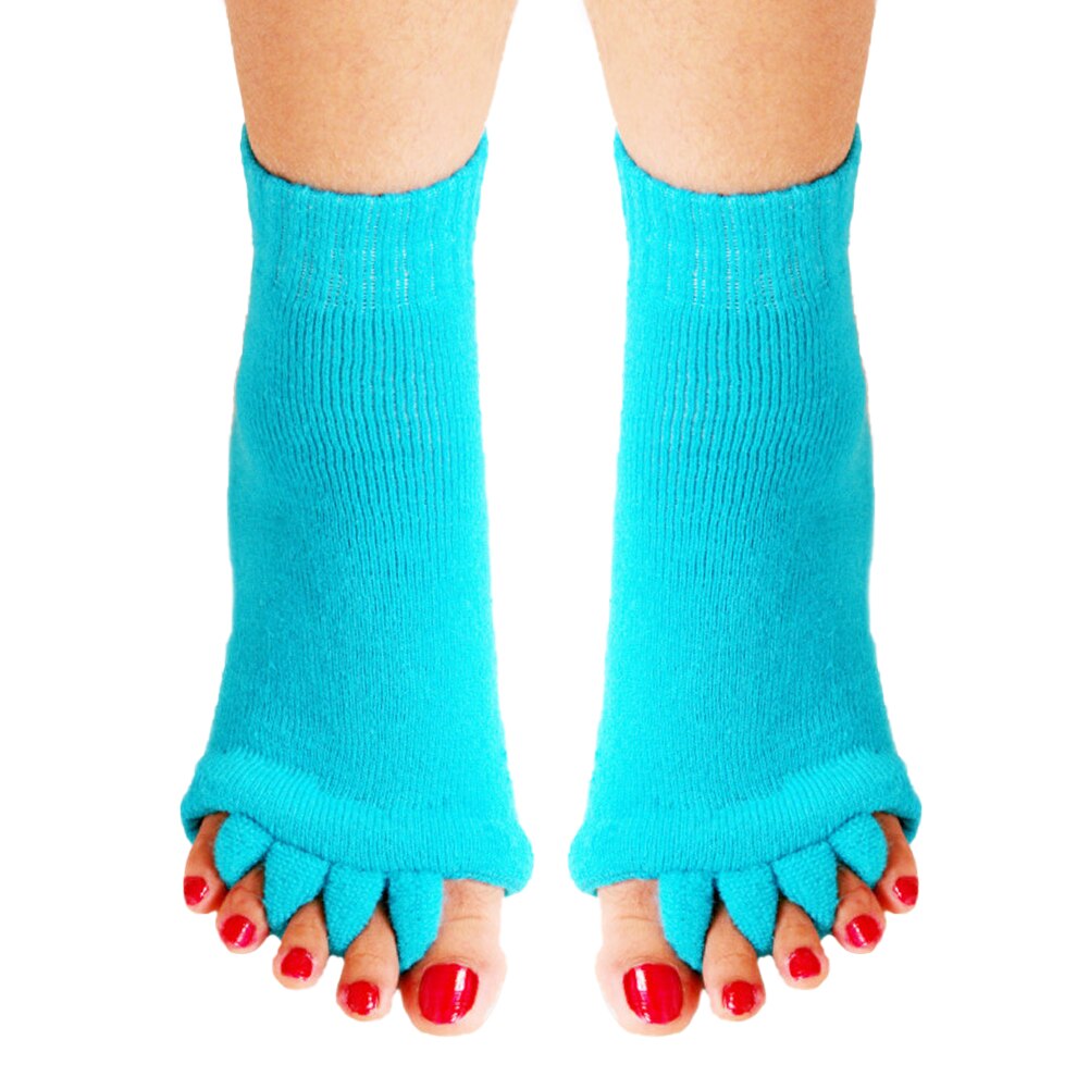 Men Women Yoga Gym Middle Tube Foot Alignment Pain Relief Casual Daily Toe Separator Socks Cotton Blend Warm Winter Stretchy: Blue