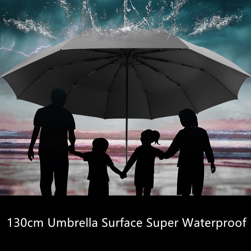 Paraguas plegable de gran tamaño para hombre, sombrilla de viaje a prueba de viento y resistente a la lluvia, 3 pliegues, 130cm