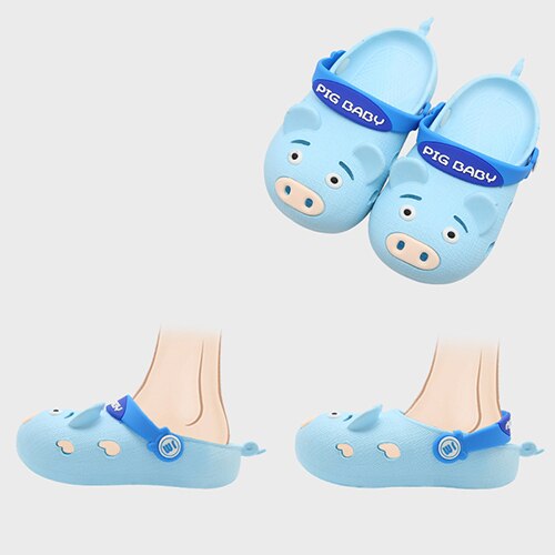 2 in 1 baby sandalen slippers cartoon varken vorm holle sandalen antislip zachte lichtgewicht kinder zomerschoenen: Lichtblauw / 3