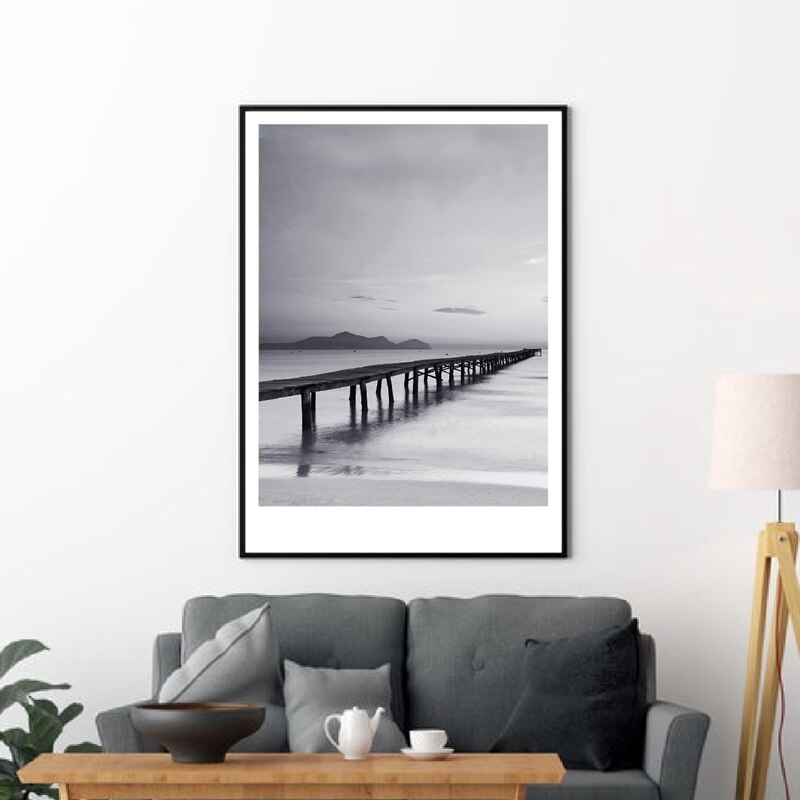 Beach Wall Art Painting Black White Beach Photography Poster Modern Nordic Decor Scandinavian Wall Picture for Home Room