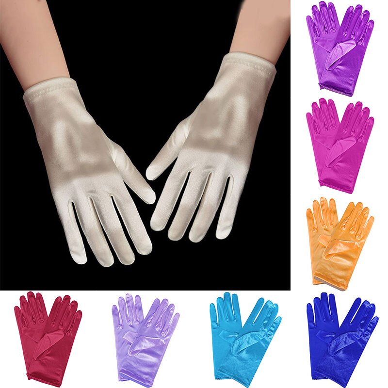 1 PC Mädchen Dame Satin- Kurze Finger Handgelenk Handschuhe Glatt Abend Party Formale Prom Kostüm strecken Handschuhe verrotten Weiß Etikette handschuh