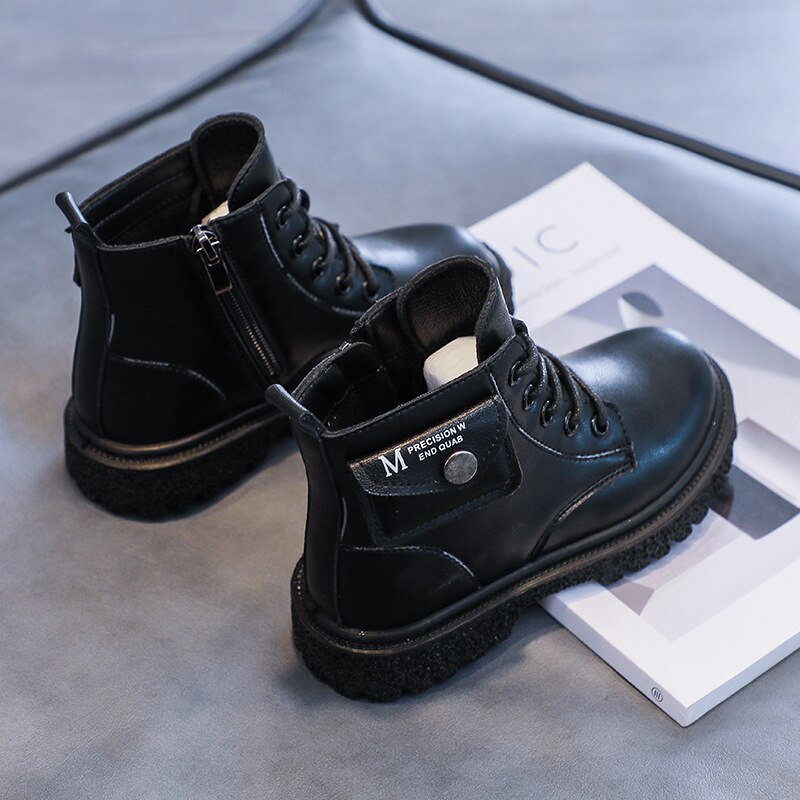 Children Short Boots Spring Pocket Solid Black Boots British Platform Kids Boots for Girls Boy Winter Unisex Winter Boot