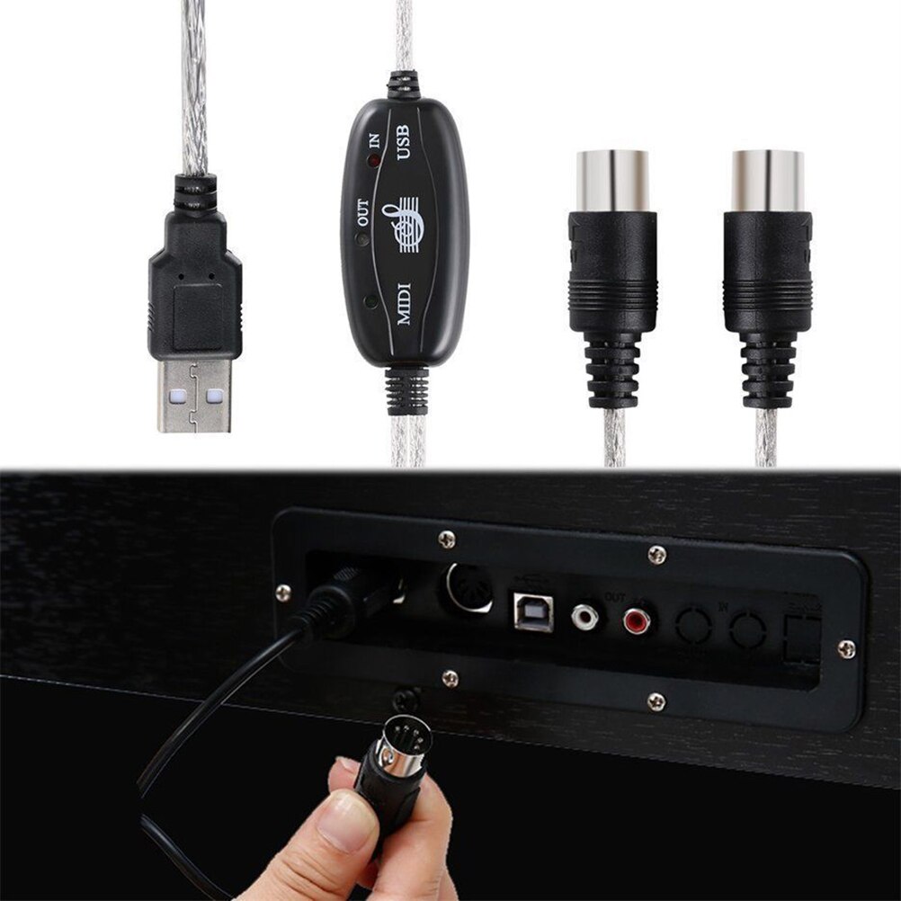 MIDI Interface to USB Cable Converter Connector PC to Synthesizer Music Keyboard Instrument Cable Adapter for Home Music Studio