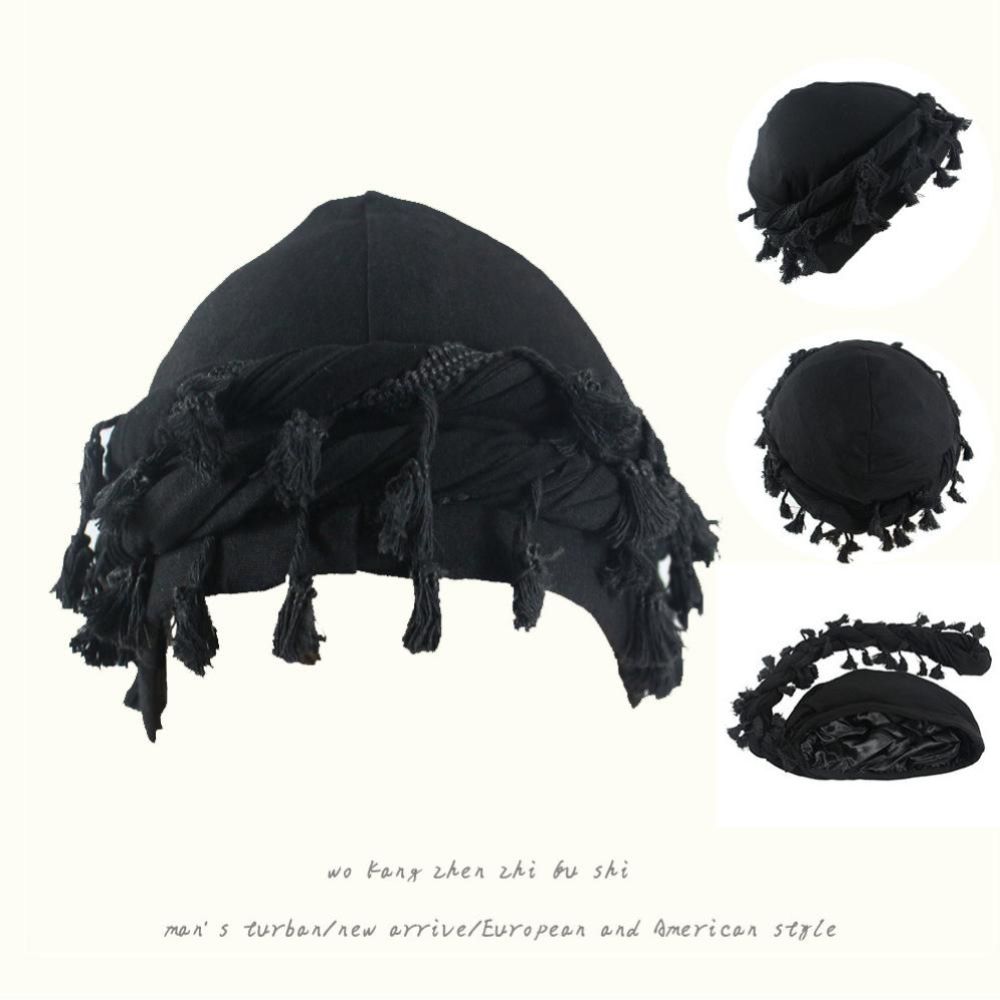Babalet Halo Turban for Men Women Satin Lined Durag Head Wraps Skull Cap Pre-Tied Tassels Braid Beanie Vintage Twist Bonnet