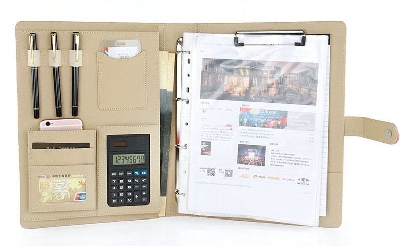 Classeur de Documents en cuir A4, sac de rangement de données, stylo calculatrice multifonction, organisateur d&#39;affaires, Clip de gestionnaire de bureau robuste