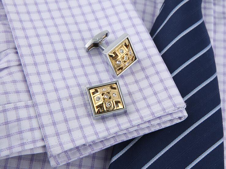 Luxo dourado quadrado abotoaduras oco cristal botões de punho camisa botões de punho casamento/negócios/festa presente masculino moda jóias