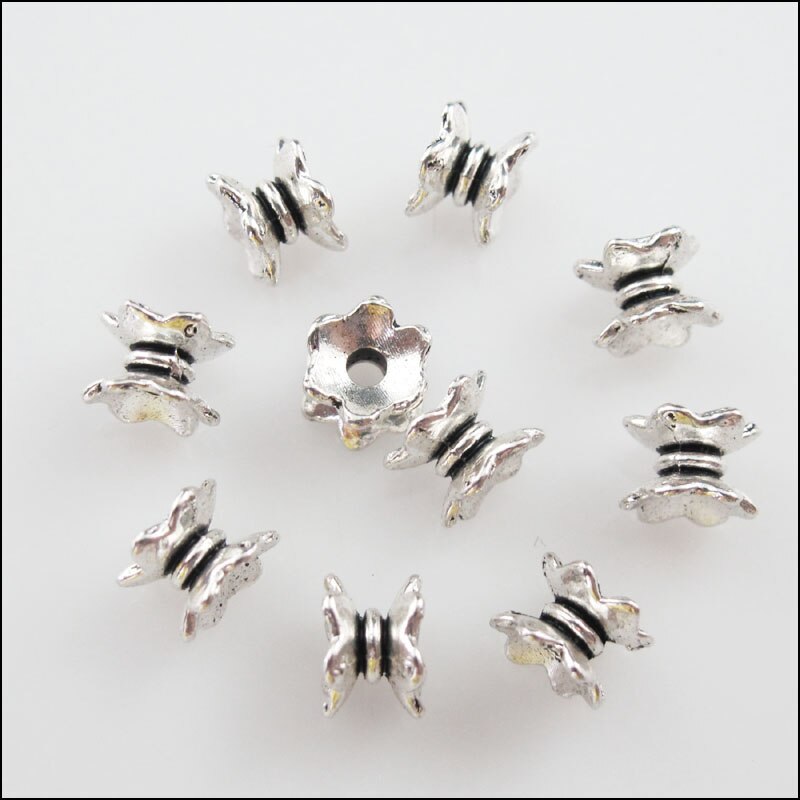 80Pcs Tibetan Silver Color Flower Spacer Beads End Caps Charms 5x7mm