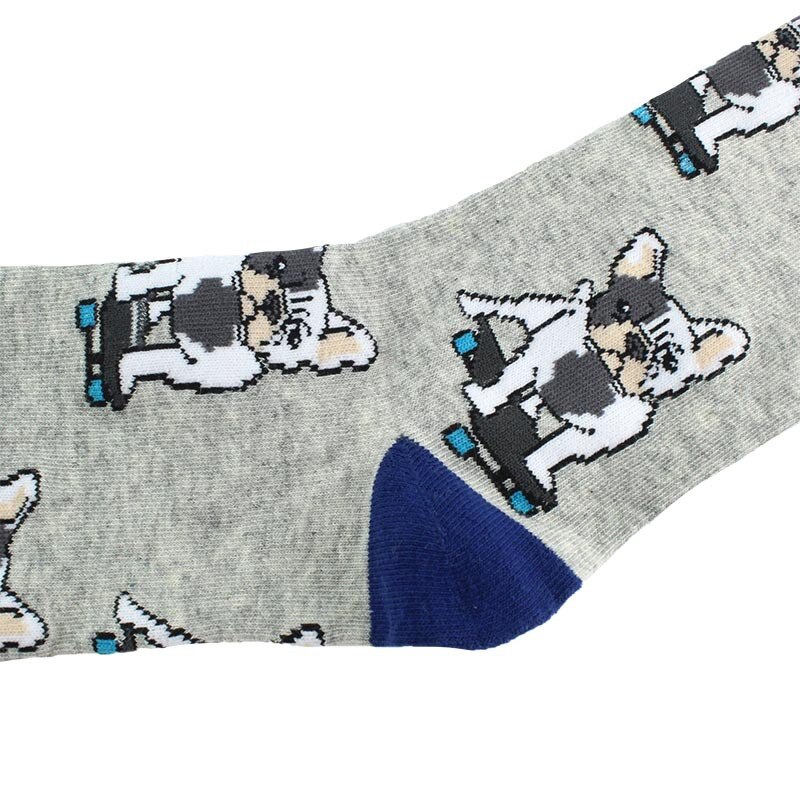 CHAOZHU autumn winter men socks cartoon dog Skateboard french bulldog shar pei casual funny long crew hip hop calcetines male