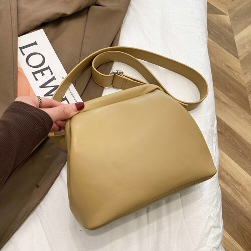 Solid Color Shell Bag Spring High PU Leather Women's Handbag Travel Shoulder Messenger Bag: Light Yellow