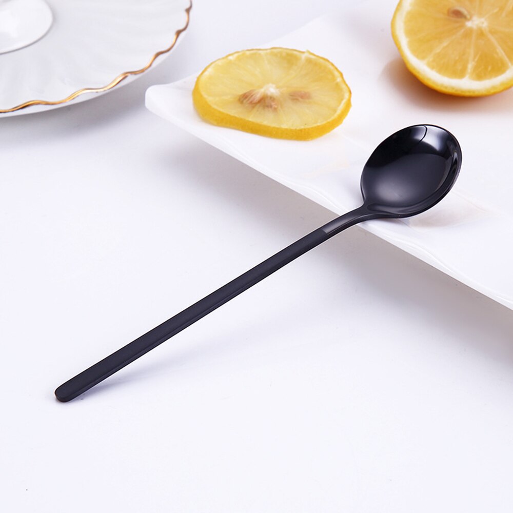 nouvelle cuillère colorée forme ronde café cuillère crème glacée cuillères à café Scoop vaisselle couverts café boire cuisine outils: Black