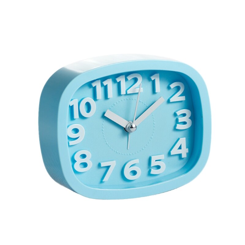 Mini Despertadores silenciosos con batería para niños, mesa de noche, escritorio, decoración del hogar, , cuadrado, portátil, colores caramelo: Blue