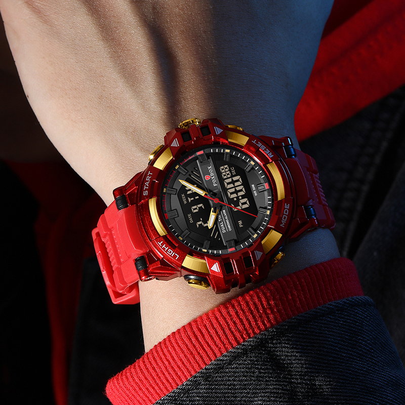 Foxbox Digitaal Herenhorloge Waterdicht Horloge Led Quartz Dual Display Horloge Sport Heren Eenvoudige Mode Daily Wear Reloj Hombre