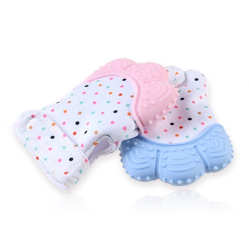 Baby teether hansker knirkende slipetenner tannpleie tannkjøtt smertelindring nyfødt bitt tygg lyd leker justerbar tannkitt