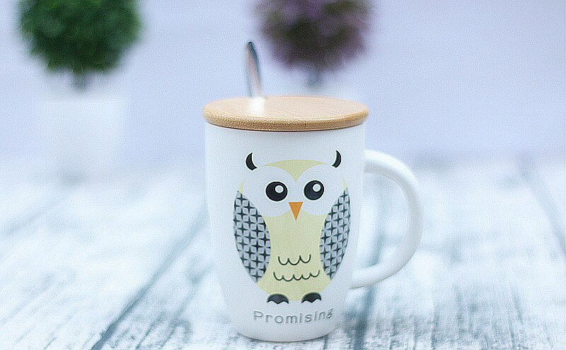 400ml Gufo modello tazza tazza con coperchio cucchiaio, tazze da tè in ceramica tazze di Colore parete interna di una coppia di Caffè tazze tazza di latte Articoli E Attrezzature Per Acqua, Caffè, Tè: 04