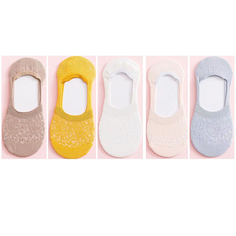 5 Pairs Spring Summer Women Socks Solid Color Wild Shallow Mouth Felmen Girls Female Invisible No Show Slipper Socks: L2