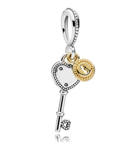 genuino 925 sterlina d'argento perlina Oro di colore Chiave del Mio Cuore di Amore Del Pendente Misura Branelli padella Braccialetto e la Collana Fai Da Te gioielli