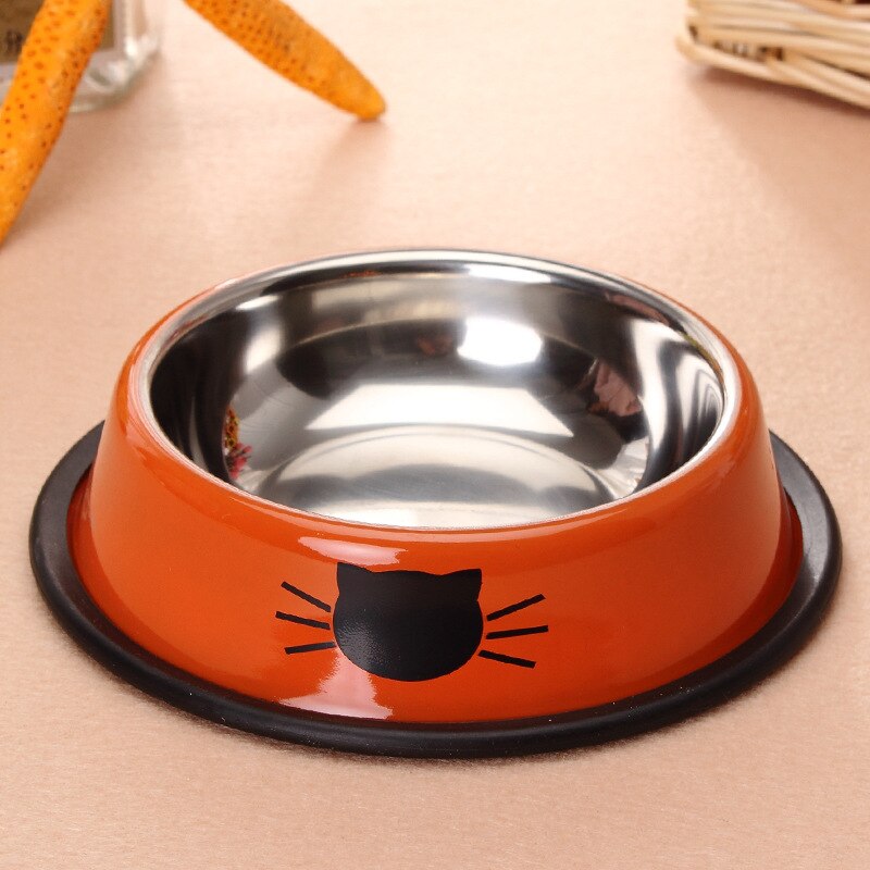 Stainless Steel Dog Bowl Cute Orange Cartoon Print Cats Bowls Food Drink Water Feeder Pets Dog Dish Feeder Tableware: orange