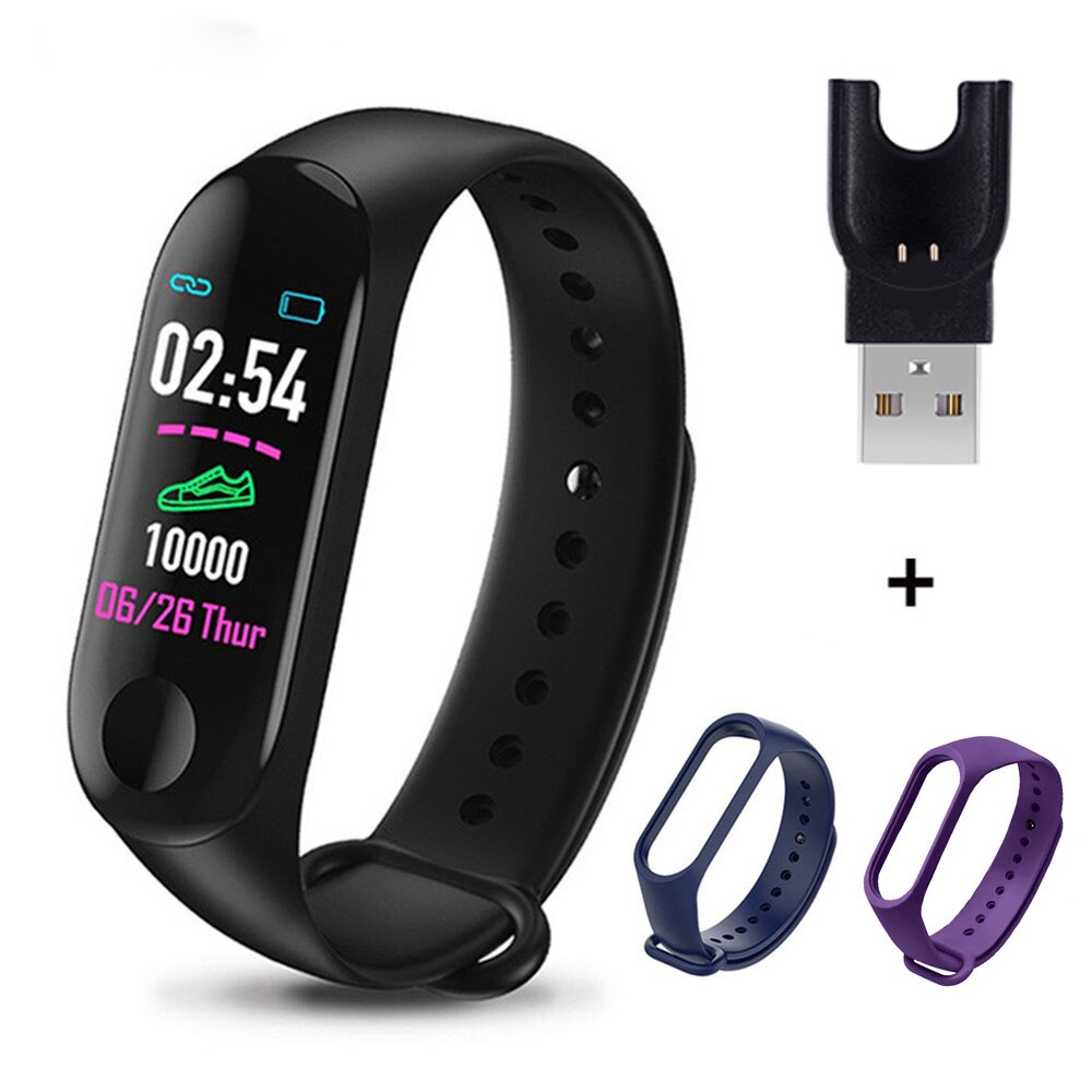 M3Plus Sport Smart Wristband Bracelet Strap Men SmartBand Call Heart Rate Fitness Tracker M3 Plus Smart Watch For IOS Android: Black Blue Purple