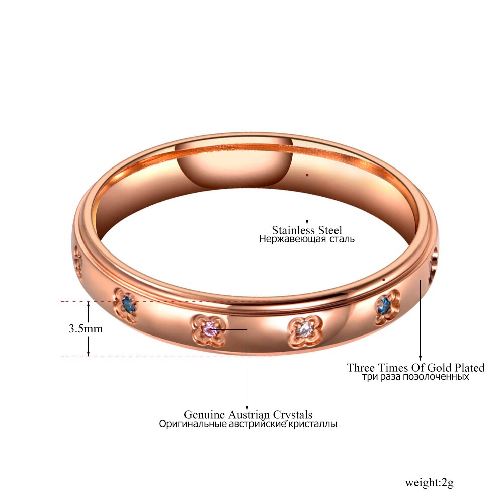 Lokaer originale titanium rustfrit stål vielsesring smykker rosa guld mosaik farverige krystal ringe til kvinder  r19150