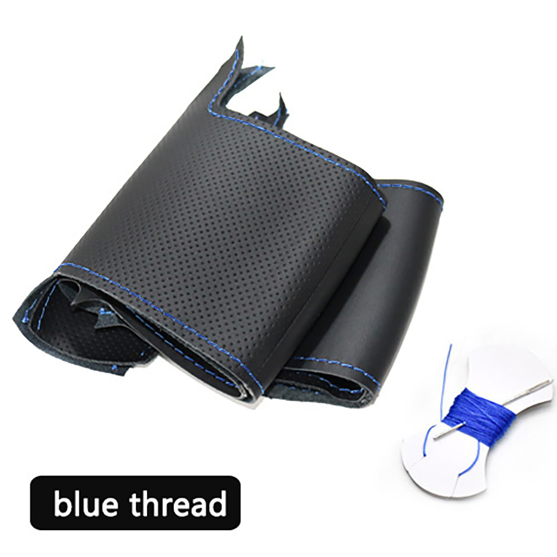 Handsewing Zwarte Kunstmatige Lederen Stuurwiel Covers Voor Ssangyong Korando: Blue thread