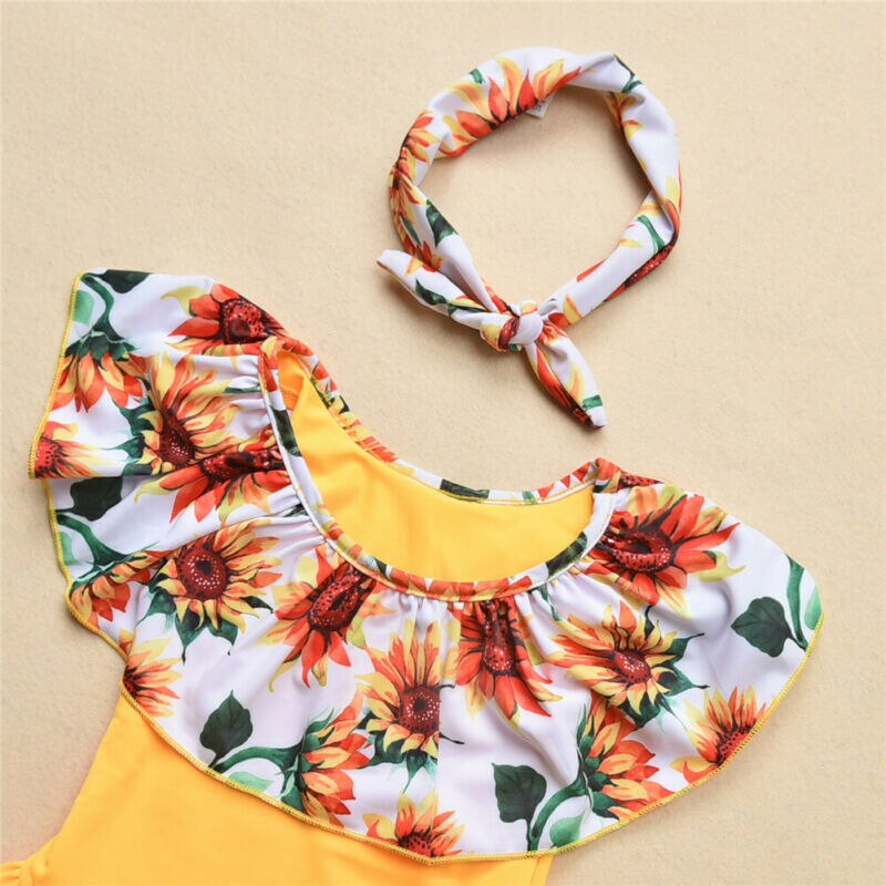 ! Traje de baño de para niño, Chico, niña, girasol, estampado Floral, volantes, traje de baño, mono, Bikini de una pieza con diadema