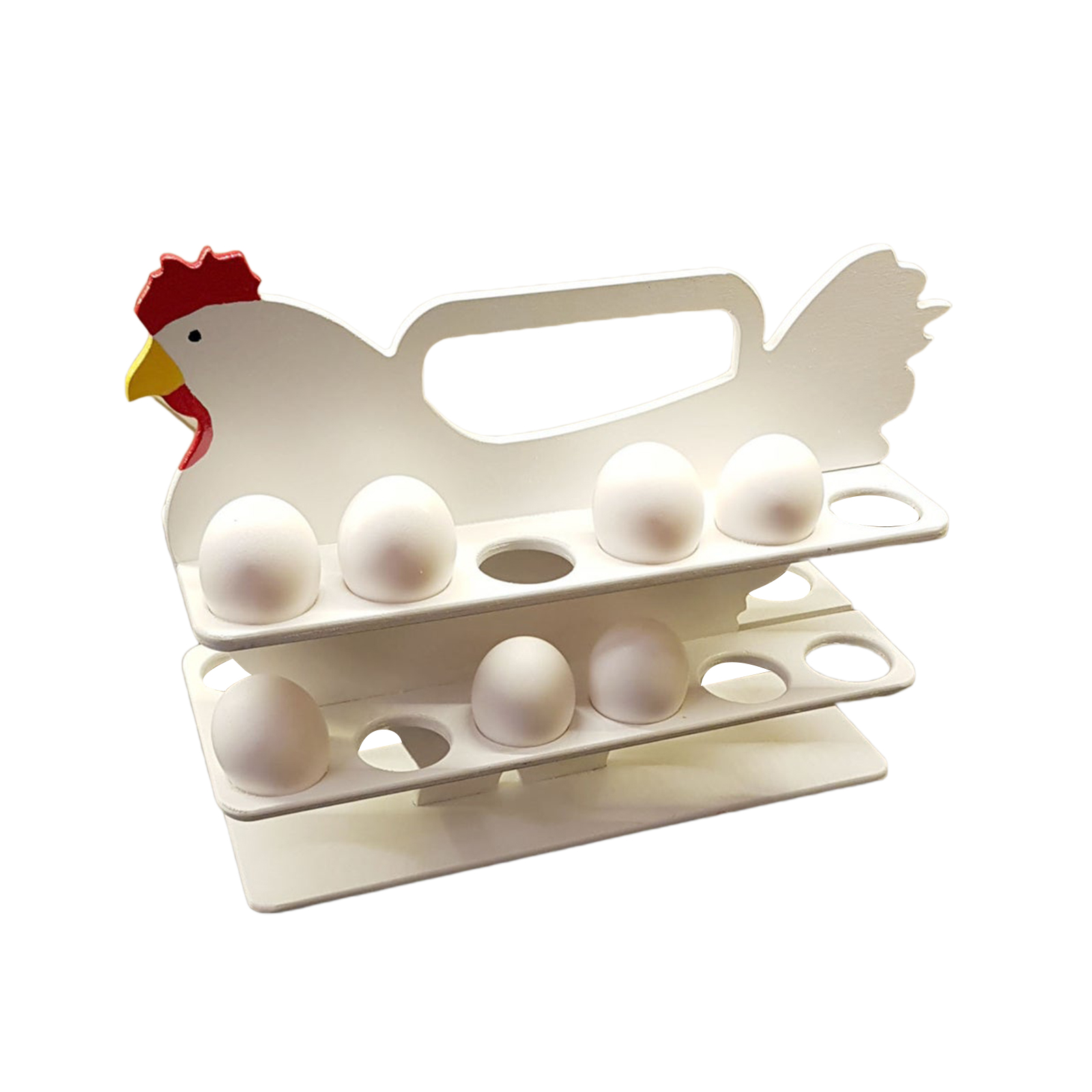 Casier à œufs en bois blanc, 12 compartiments, boîte de rangement Portable en forme de poule: WHITE